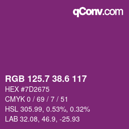 カラーコード: RGB 125.7 38.6 117 | qconv.com