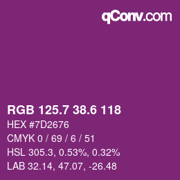 カラーコード: RGB 125.7 38.6 118 | qconv.com