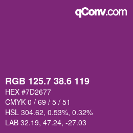 カラーコード: RGB 125.7 38.6 119 | qconv.com