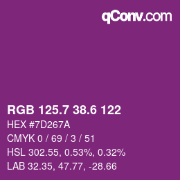 カラーコード: RGB 125.7 38.6 122 | qconv.com