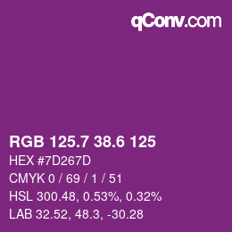 カラーコード: RGB 125.7 38.6 125 | qconv.com