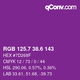 カラーコード: RGB 125.7 38.6 143 | qconv.com