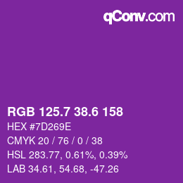 カラーコード: RGB 125.7 38.6 158 | qconv.com