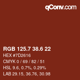 カラーコード: RGB 125.7 38.6 22 | qconv.com