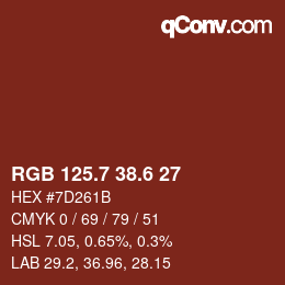 カラーコード: RGB 125.7 38.6 27 | qconv.com