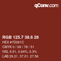 カラーコード: RGB 125.7 38.6 28 | qconv.com