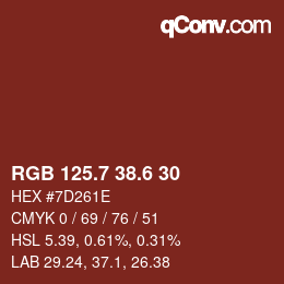 カラーコード: RGB 125.7 38.6 30 | qconv.com
