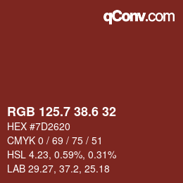 カラーコード: RGB 125.7 38.6 32 | qconv.com