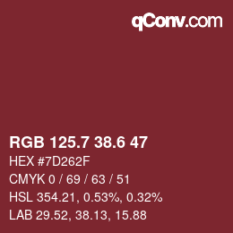 カラーコード: RGB 125.7 38.6 47 | qconv.com