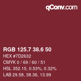 カラーコード: RGB 125.7 38.6 50 | qconv.com