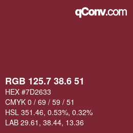 カラーコード: RGB 125.7 38.6 51 | qconv.com