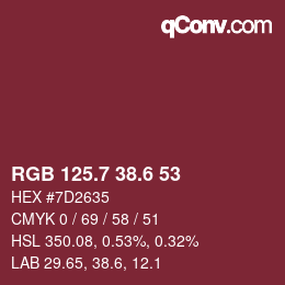 カラーコード: RGB 125.7 38.6 53 | qconv.com