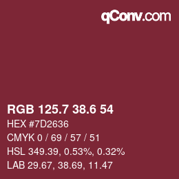 カラーコード: RGB 125.7 38.6 54 | qconv.com