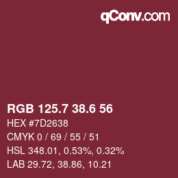 カラーコード: RGB 125.7 38.6 56 | qconv.com