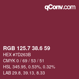 カラーコード: RGB 125.7 38.6 59 | qconv.com