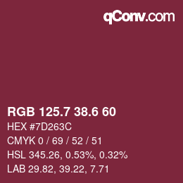 カラーコード: RGB 125.7 38.6 60 | qconv.com