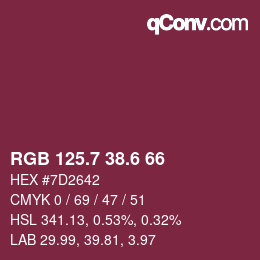 カラーコード: RGB 125.7 38.6 66 | qconv.com