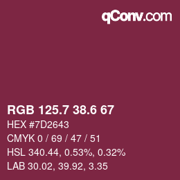 カラーコード: RGB 125.7 38.6 67 | qconv.com