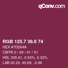 カラーコード: RGB 125.7 38.6 74 | qconv.com