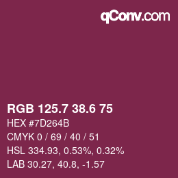 カラーコード: RGB 125.7 38.6 75 | qconv.com