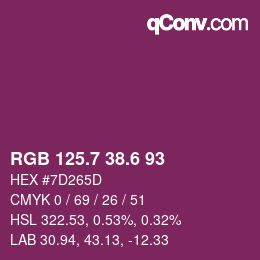 カラーコード: RGB 125.7 38.6 93 | qconv.com