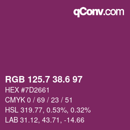 カラーコード: RGB 125.7 38.6 97 | qconv.com