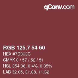 カラーコード: RGB 125.7 54 60 | qconv.com