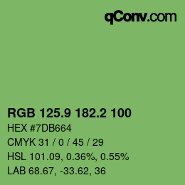 カラーコード: RGB 125.9 182.2 100 | qconv.com
