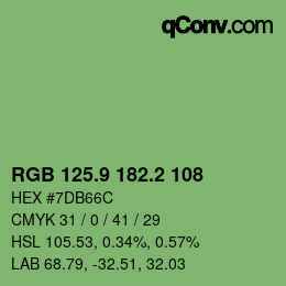 カラーコード: RGB 125.9 182.2 108 | qconv.com