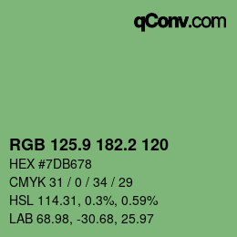 カラーコード: RGB 125.9 182.2 120 | qconv.com