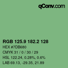 カラーコード: RGB 125.9 182.2 128 | qconv.com