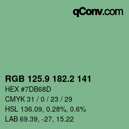 カラーコード: RGB 125.9 182.2 141 | qconv.com