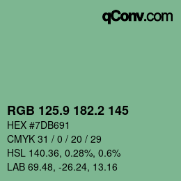 カラーコード: RGB 125.9 182.2 145 | qconv.com