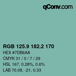 カラーコード: RGB 125.9 182.2 170 | qconv.com