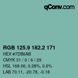 カラーコード: RGB 125.9 182.2 171 | qconv.com