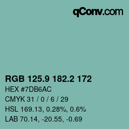 カラーコード: RGB 125.9 182.2 172 | qconv.com