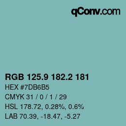 カラーコード: RGB 125.9 182.2 181 | qconv.com