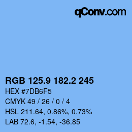 カラーコード: RGB 125.9 182.2 245 | qconv.com