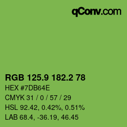カラーコード: RGB 125.9 182.2 78 | qconv.com