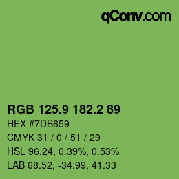 カラーコード: RGB 125.9 182.2 89 | qconv.com