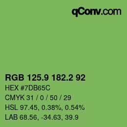 カラーコード: RGB 125.9 182.2 92 | qconv.com