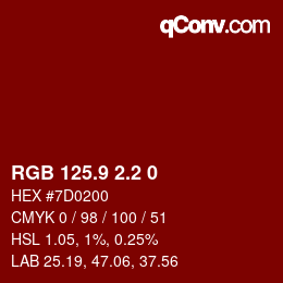 Color code: RGB 125.9 2.2 0 | qconv.com
