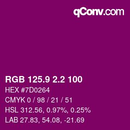 カラーコード: RGB 125.9 2.2 100 | qconv.com