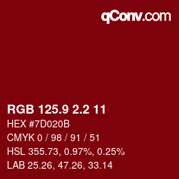 カラーコード: RGB 125.9 2.2 11 | qconv.com