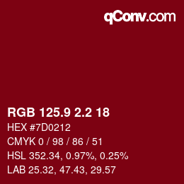 カラーコード: RGB 125.9 2.2 18 | qconv.com