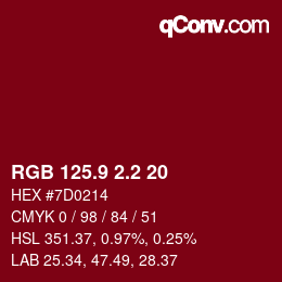 カラーコード: RGB 125.9 2.2 20 | qconv.com