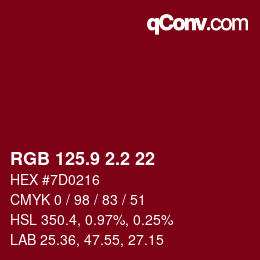カラーコード: RGB 125.9 2.2 22 | qconv.com