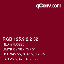 カラーコード: RGB 125.9 2.2 32 | qconv.com