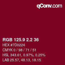 カラーコード: RGB 125.9 2.2 36 | qconv.com