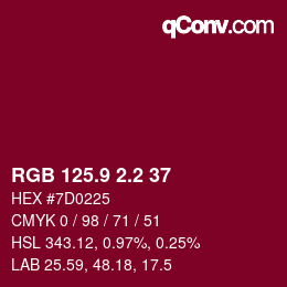 カラーコード: RGB 125.9 2.2 37 | qconv.com